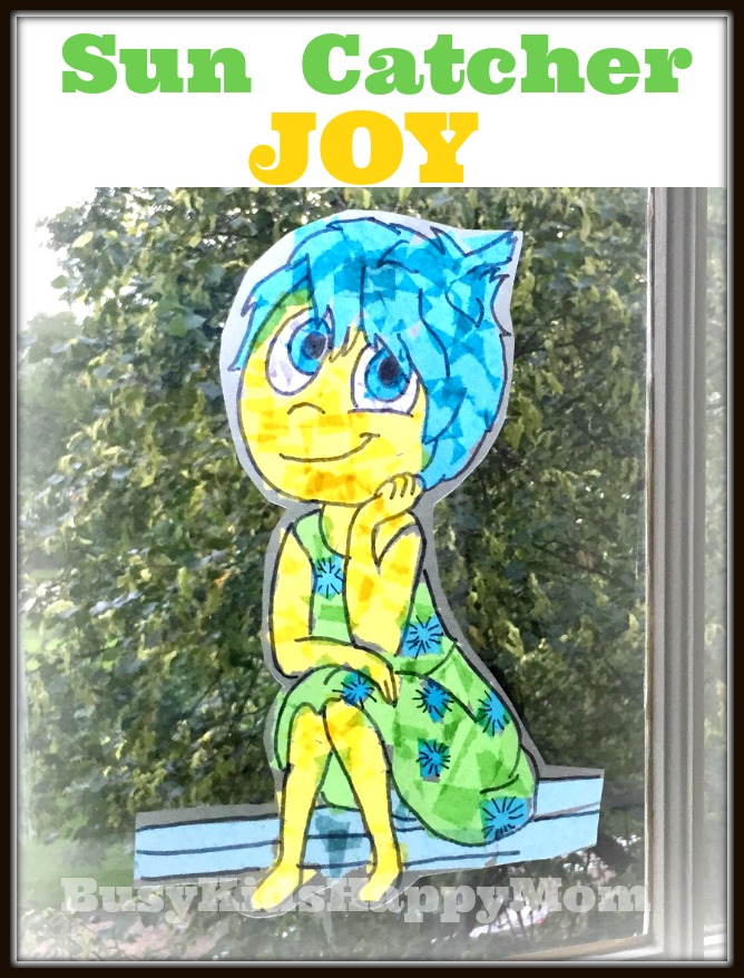 Tissue Paper Sun Catcher by tracing a coloring page.  Easy!  Joy from Inside Out.