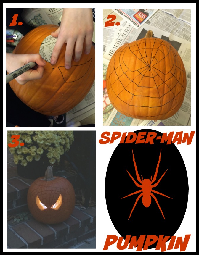Steps to carve a Spider man Pumpkin